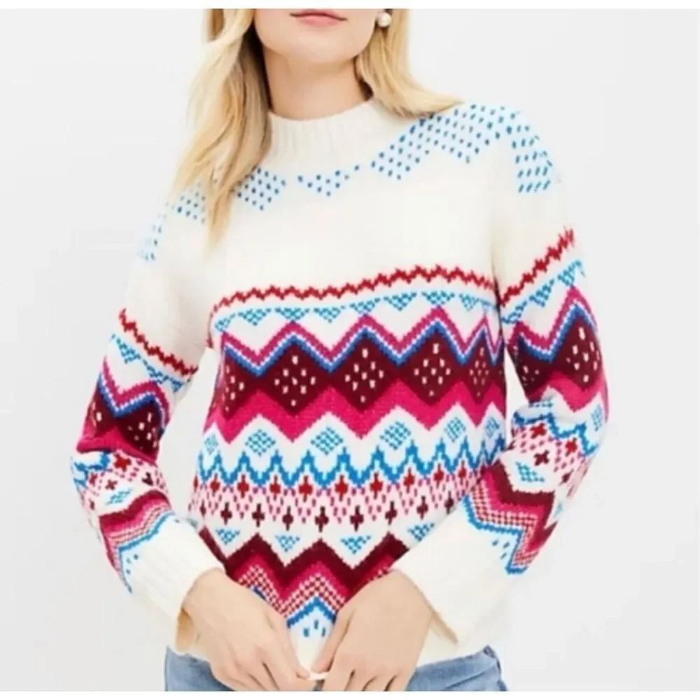 Loft colorful fairisle cozy mock neck sweater small